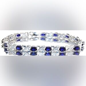 Sterling Silver, Sapphire, and Diamond Accents Bracelet